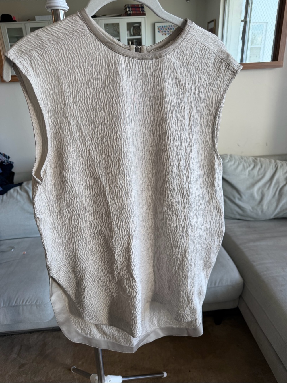 Helmut Lang Textured Sleeveless Crewneck Tank in Light Beige